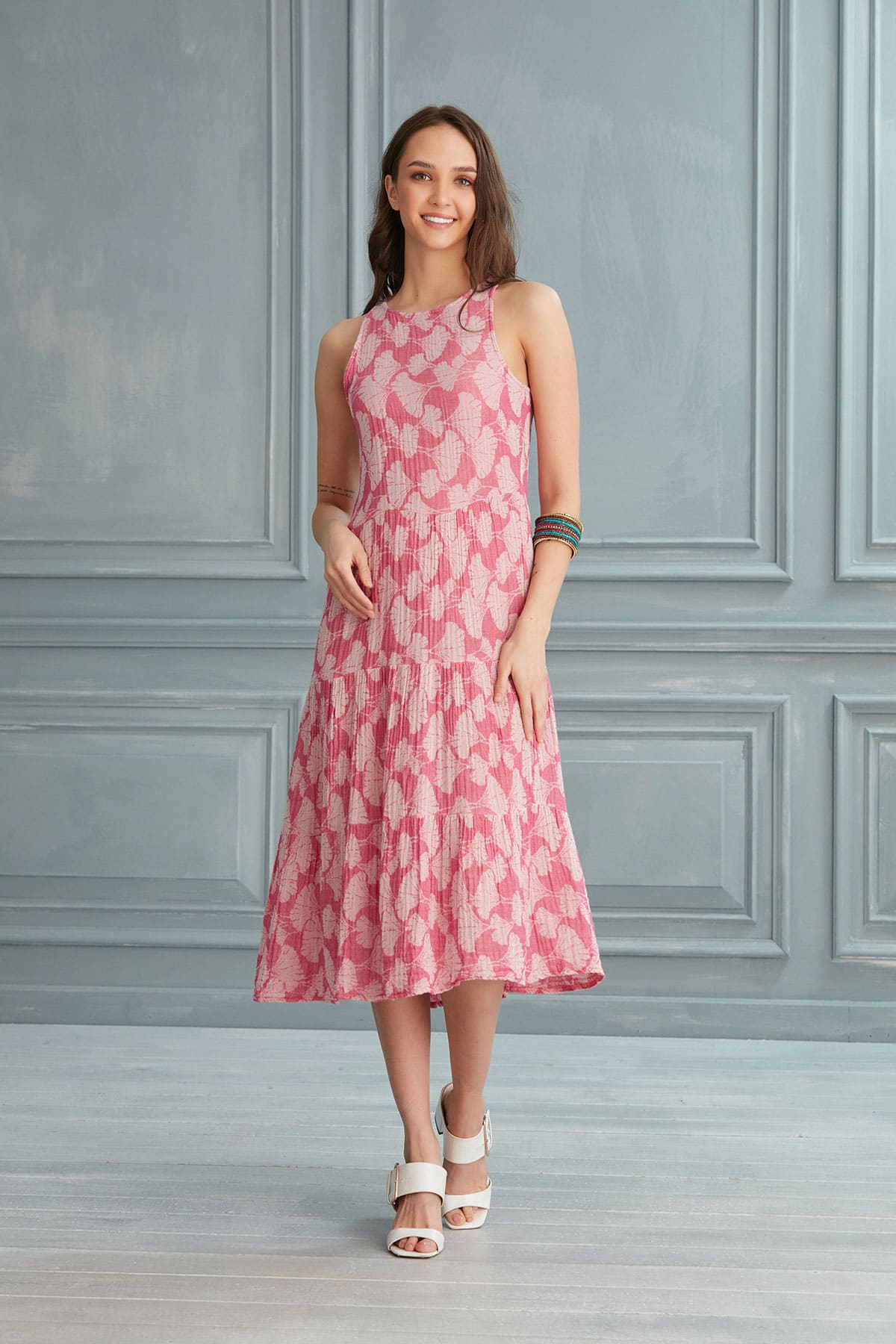 Lily Tiered Gauze Midi Dress - Pink Lily Tiered Gauze Midi Dress - Pink
