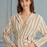 Helia Linen Cotton Gauze Hooded Robe - Grey Brown