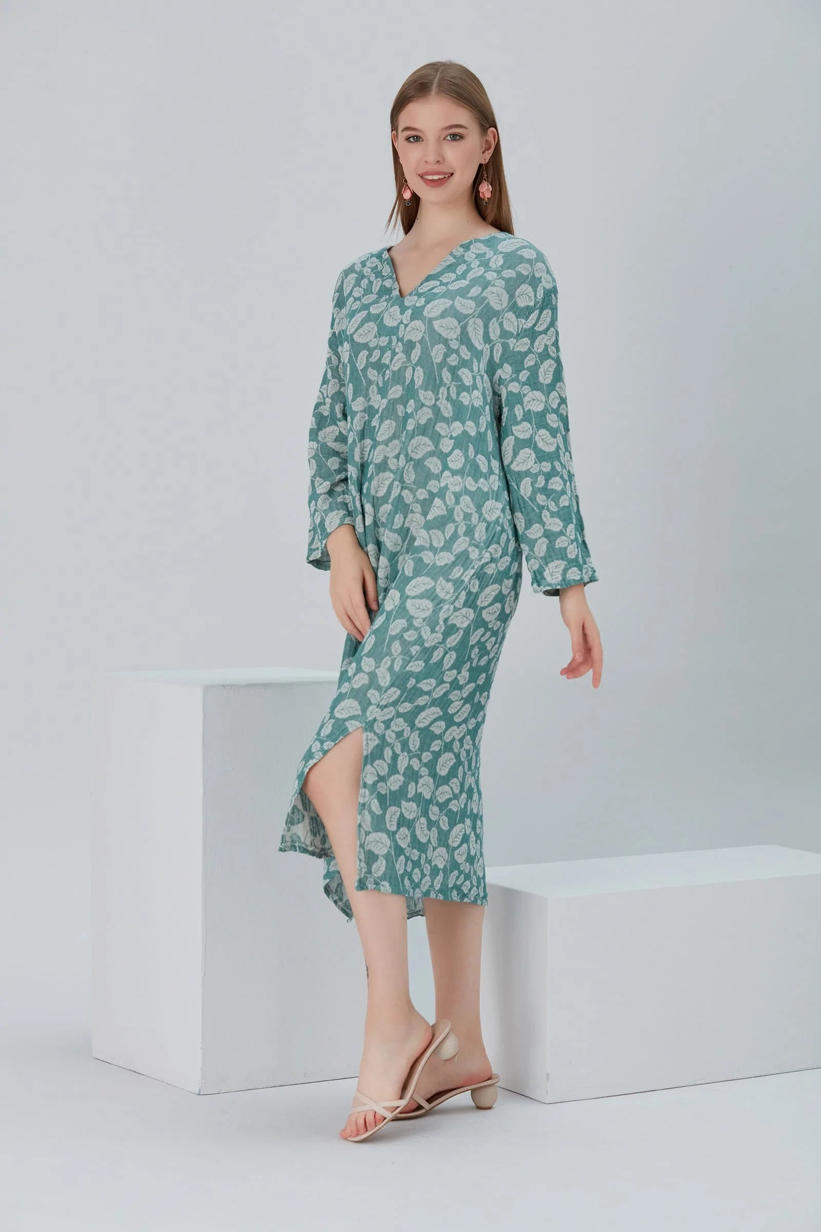 Essentials V-Neck Comfort Fit Cotton Maxi Dress - Emerald | Begonville Essentials V-Neck Comfort Fit Cotton Maxi Dress - Emerald | Begonville