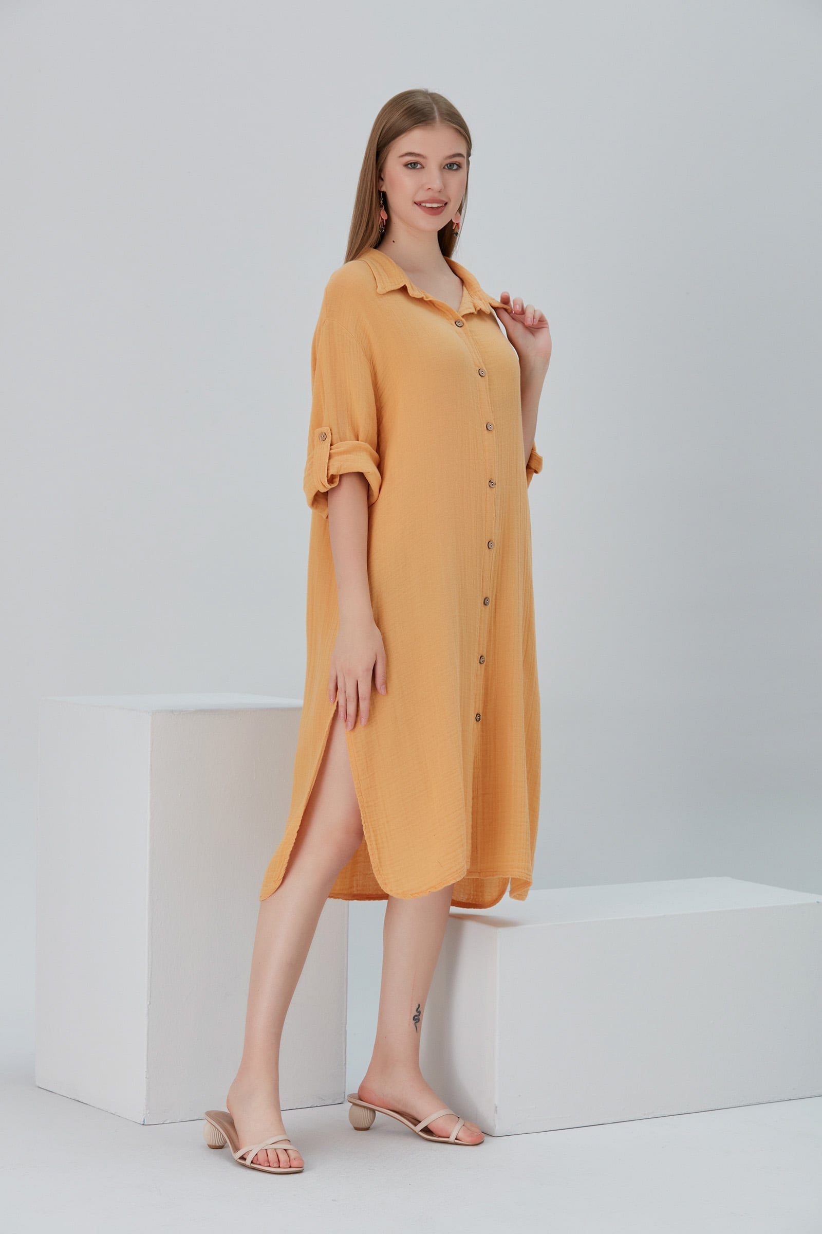 Caroline Shirt Dress - Peach | Begonville Caroline Shirt Dress - Peach | Begonville