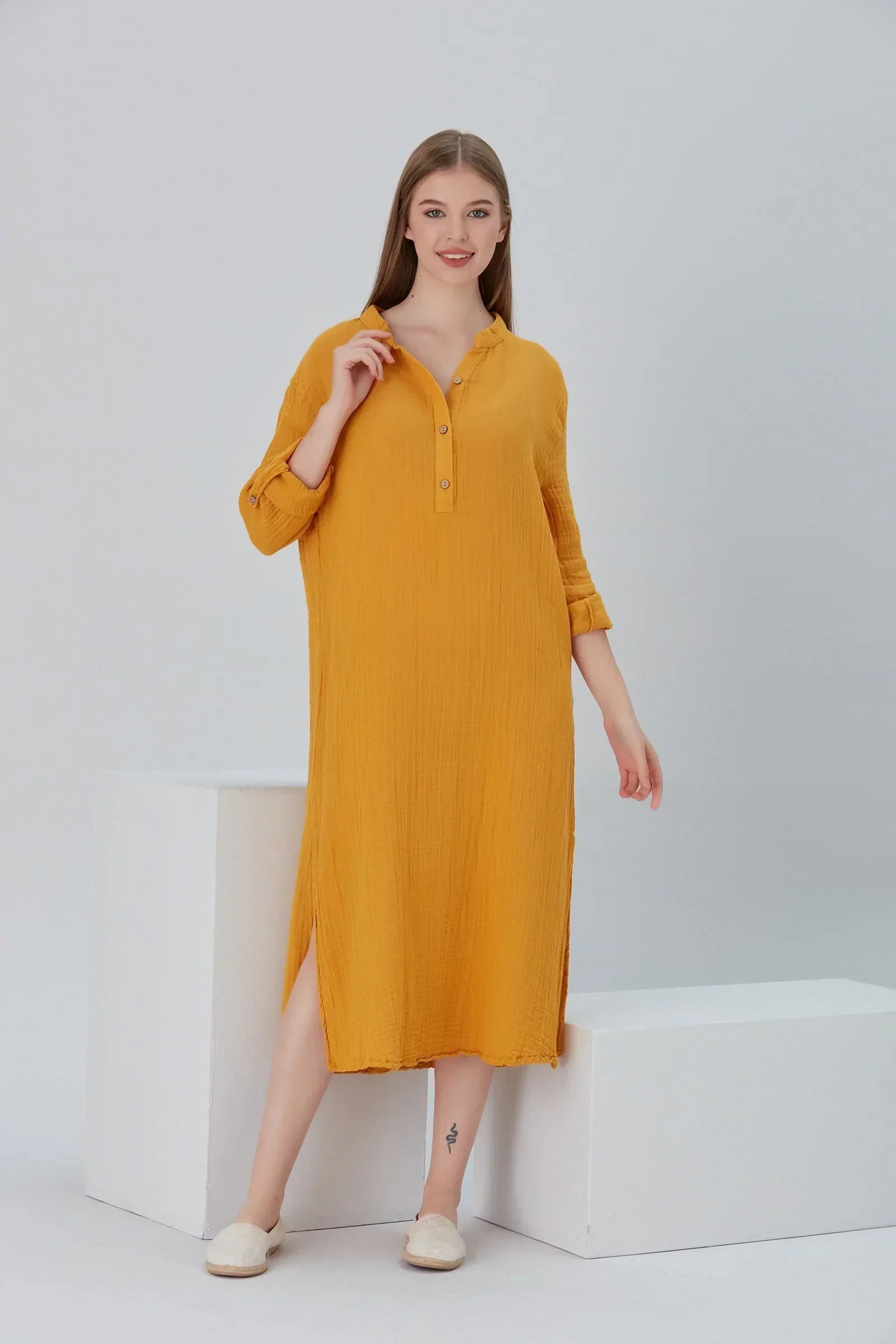 Yellow linen maxi dress Clearance