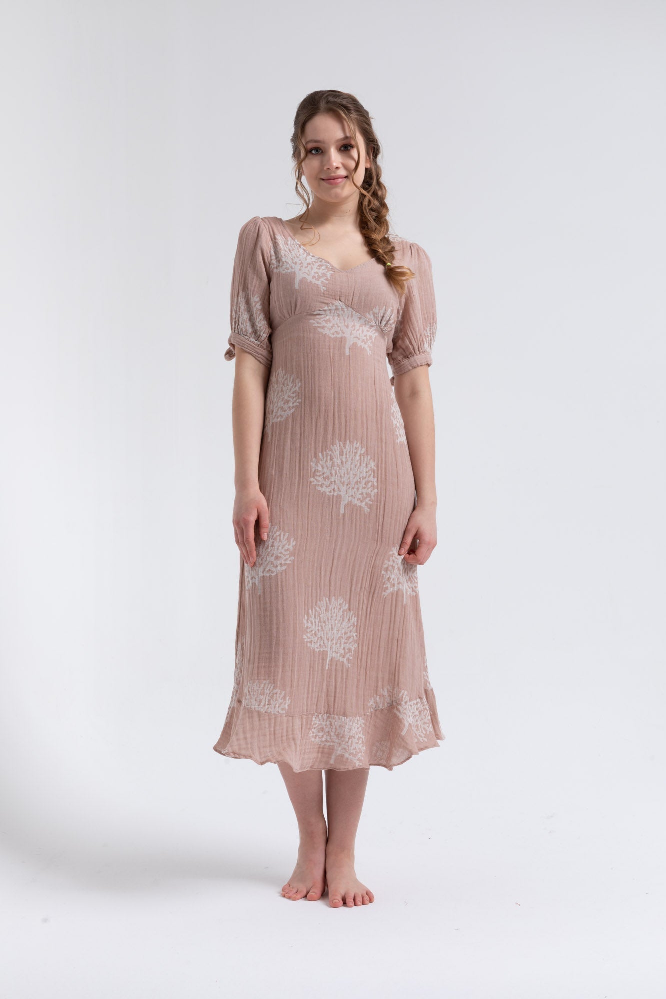 Melody Gauze Cotton Midi Dress - Beige Melody Gauze Cotton Midi Dress - Beige