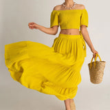 Begonville Sets Ava Crop Top & Skirt Cotton Set - Yellow