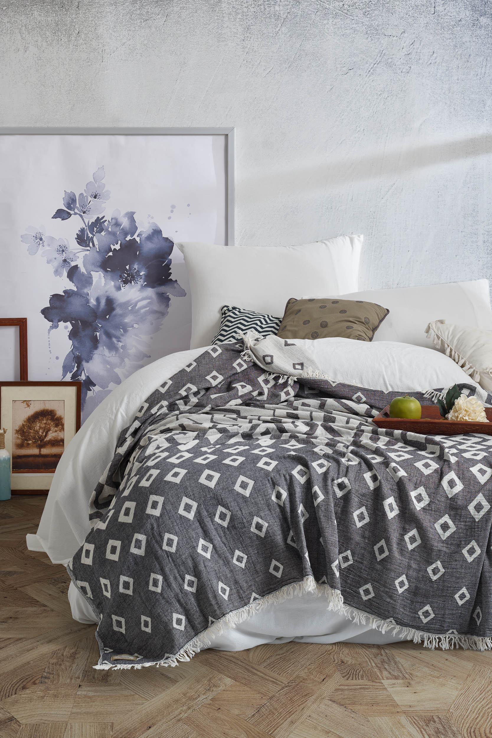 Shore Cotton Bed Blanket Black Begonville