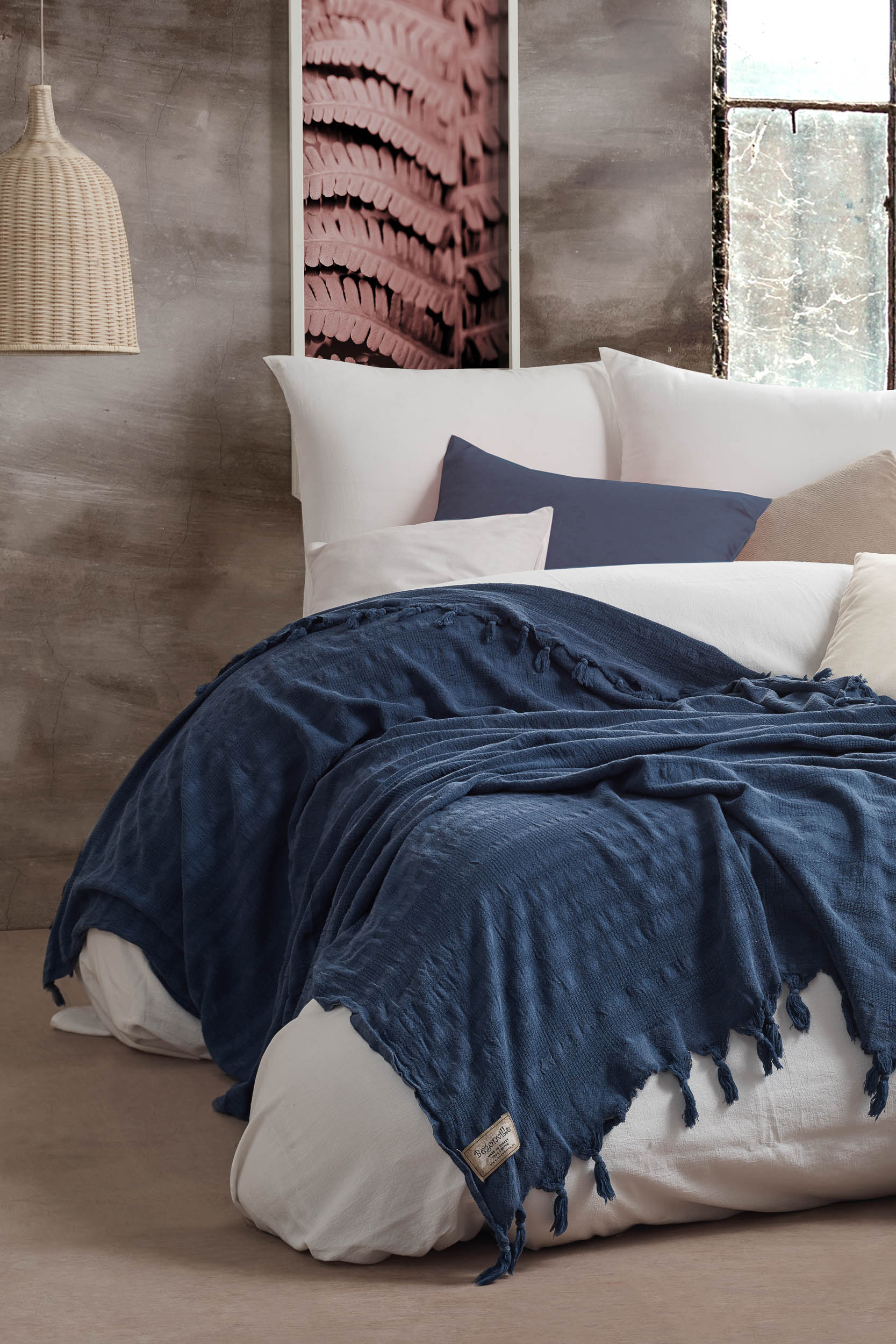 Rhye Dyed Cotton Bed Blanket Navy Begonville - Main Image