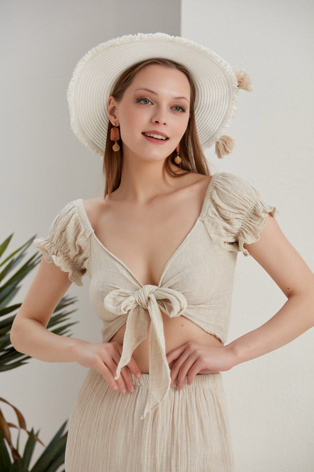 Begonville Mara Gauze Linen Cotton Crop-Top - Ecru