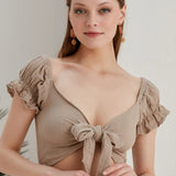 Begonville Mara Gauze Cotton Crop-Top - Beige