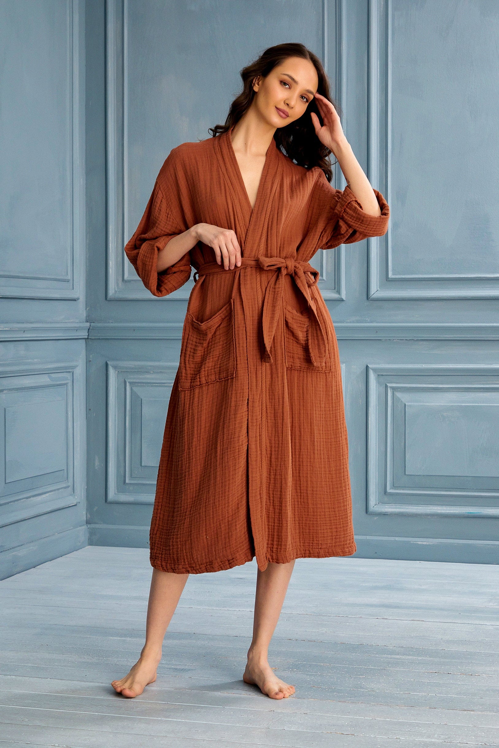 Lore Tencel & Cotton Gauze Robe - Cinnamon | Begonville Lore Tencel & Cotton Gauze Robe - Cinnamon | Begonville