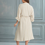 Begonville Zana Linen Cotton Gauze Robe - White Lines