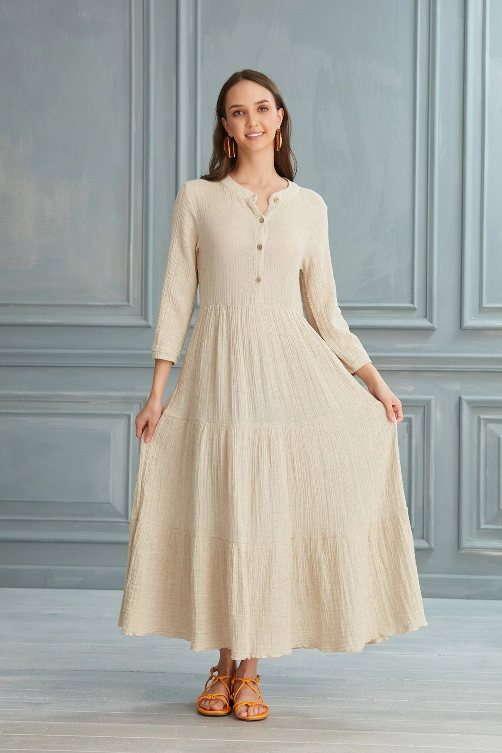 Elodie Linen Maxi Dress Ecru Etamine