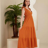 Rea Gauze Tie Strap Maxi Dress - Orange