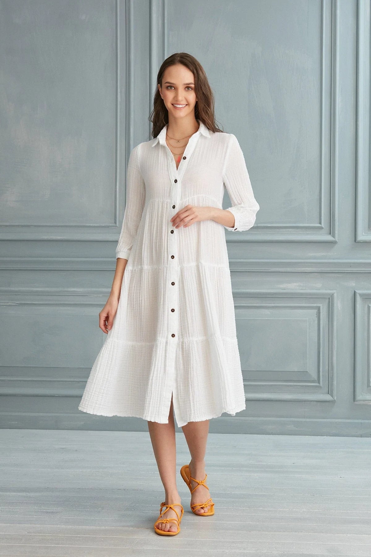 Begonville Shirt Dress Maya Cotton Shirt Dress - White