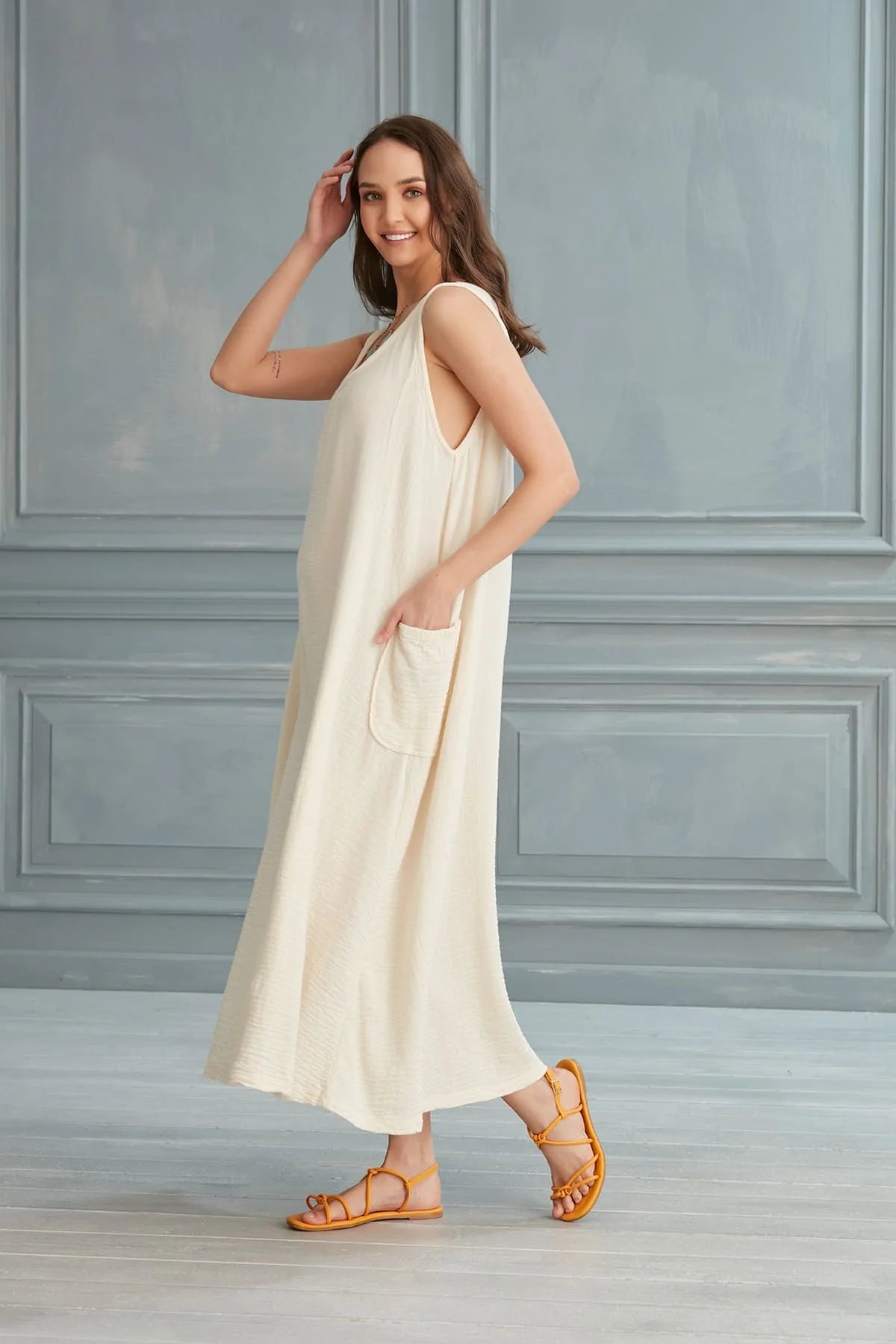 Begonville Maxi Dress Anita Comfort Fit Cotton Maxi Dress - Ecru