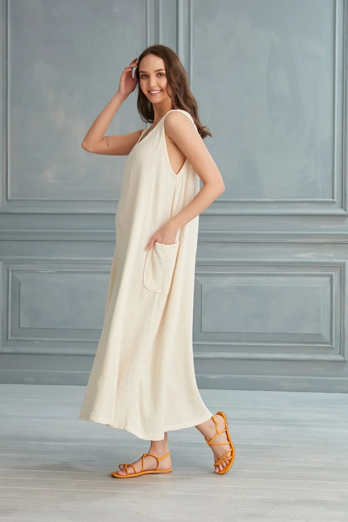 Anita Comfort Fit Cotton Maxi Dress - Ecru | Begonville Anita Comfort Fit Cotton Maxi Dress - Ecru | Begonville