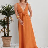 Lucy Cinched Waist Flowy Dress - Orange