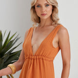 Lucy Cinched Waist Flowy Dress - Orange