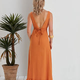 Lucy Cinched Waist Flowy Dress - Orange