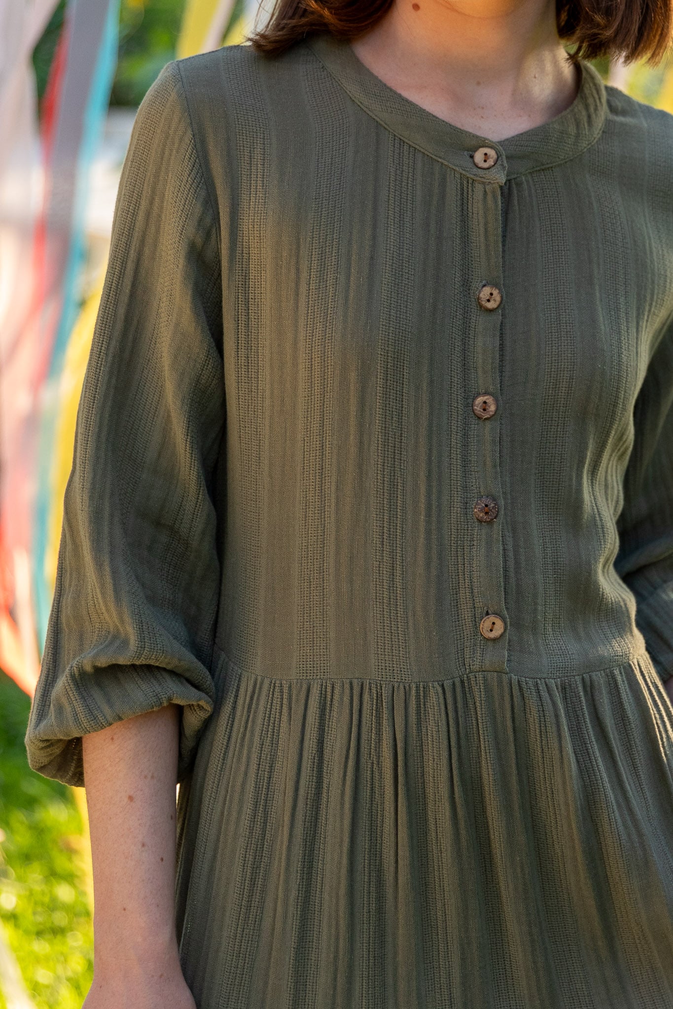 Elodie Button-Front Maxi Dress - Khaki Green
