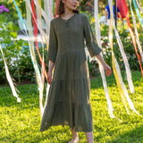 Elodie Button-Front Maxi Dress - Khaki Green