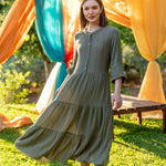 Elodie Button-Front Maxi Dress - Khaki Green