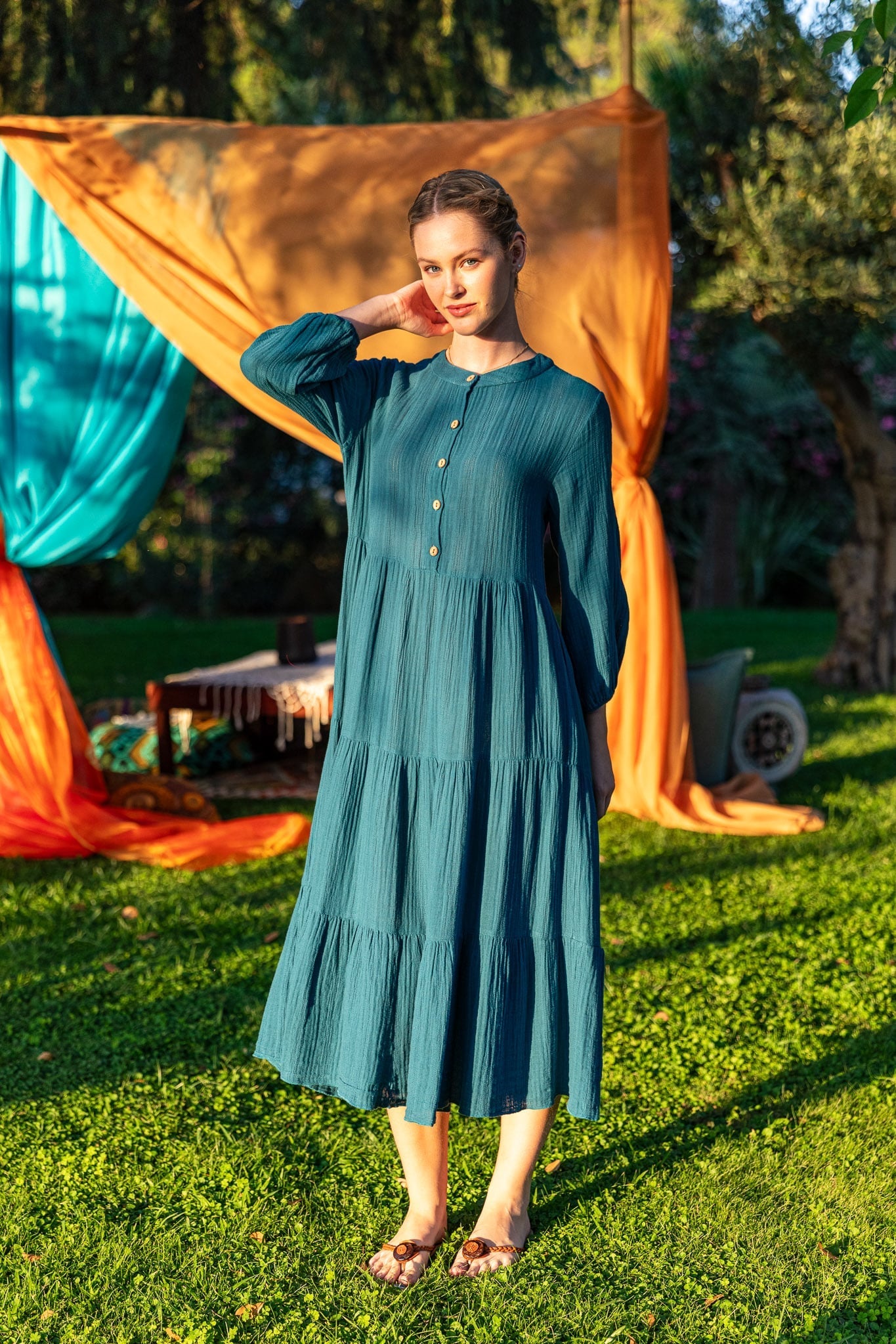 Elodie Button-Front Maxi Dress - Midnight Blue