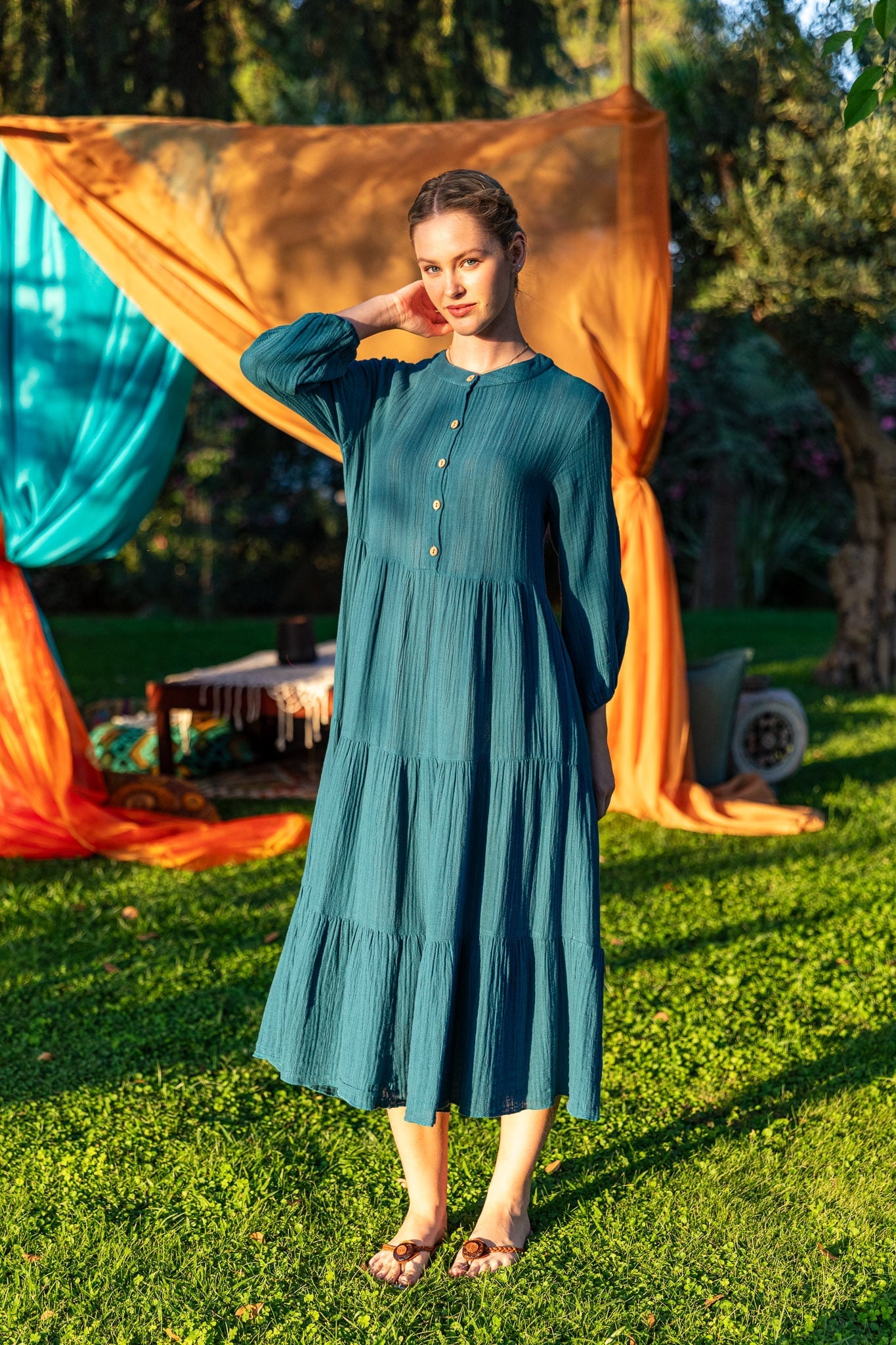 Elodie Button-Front Maxi Dress - Midnight Blue