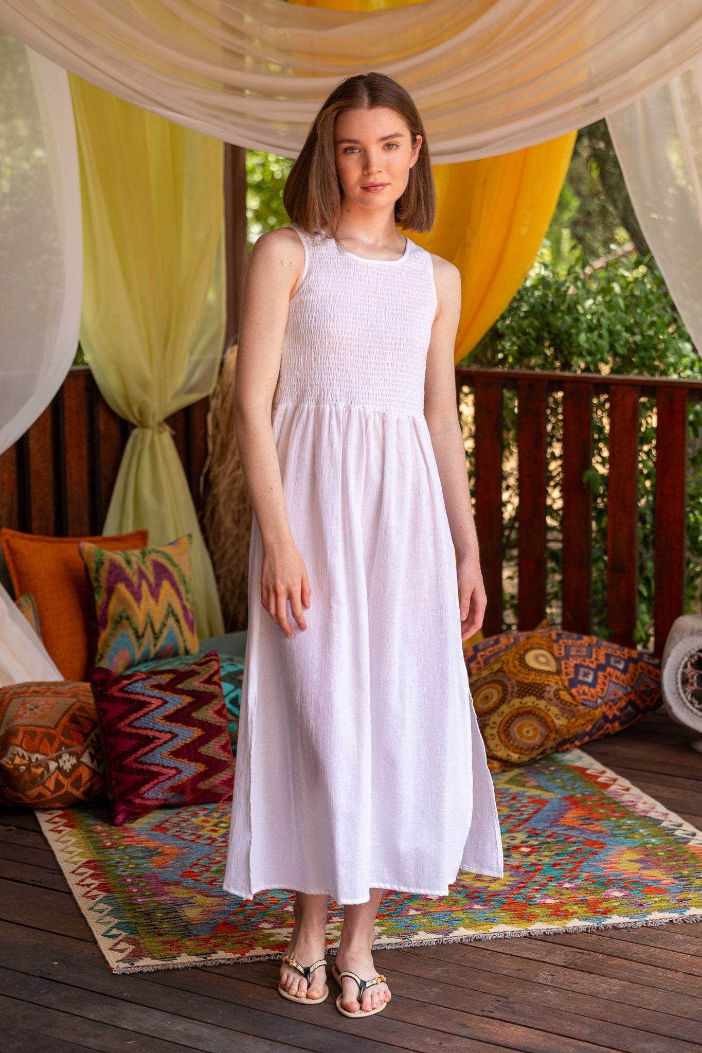 Maelle Smocked Maxi Dress - White