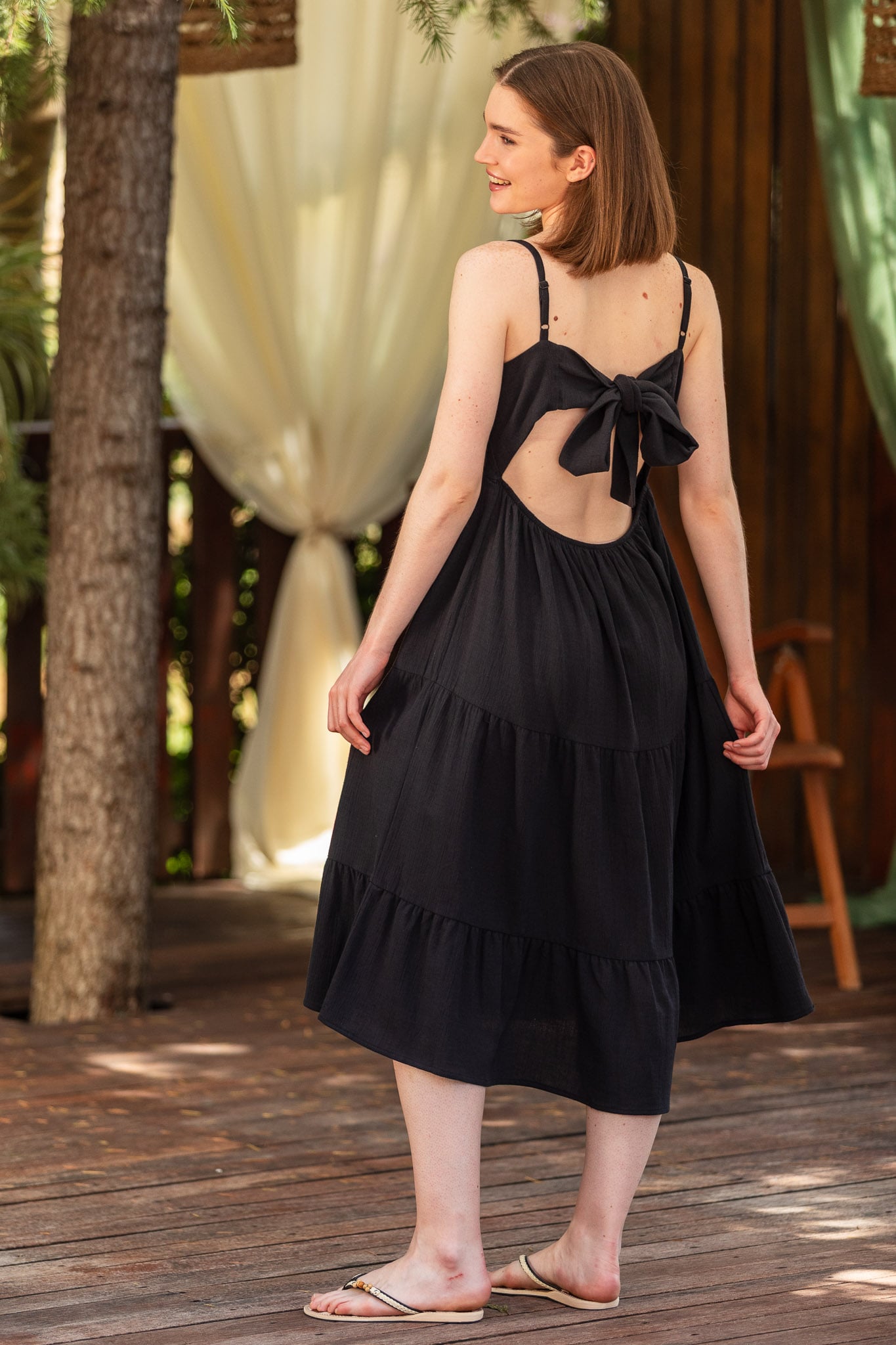 Nino Bow-Back Hemp Blend Dress - Black