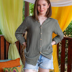 Sage Unisex Muslin Shirt - Khaki
