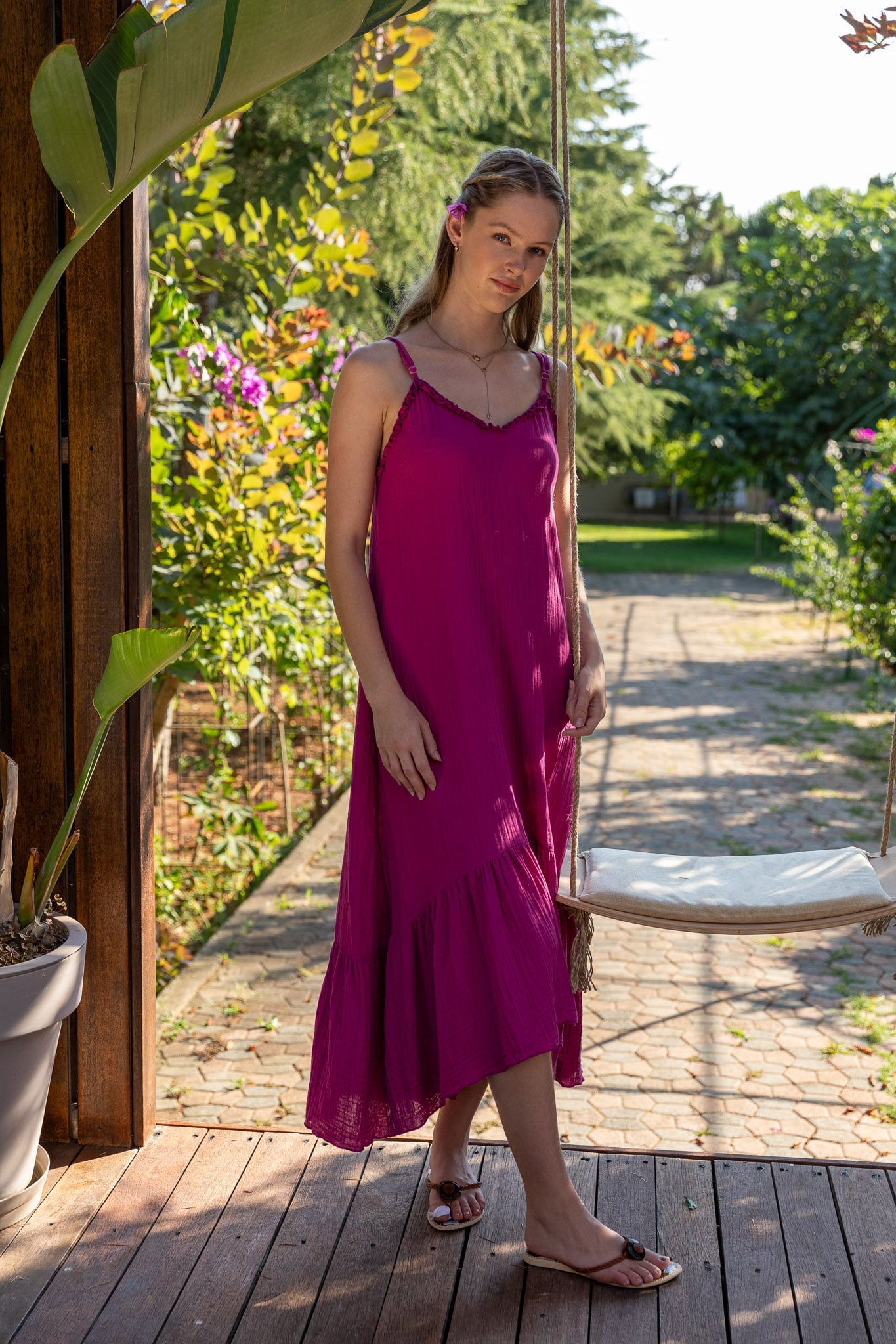 Silvia Strappy Midi Dress - Fuchsia