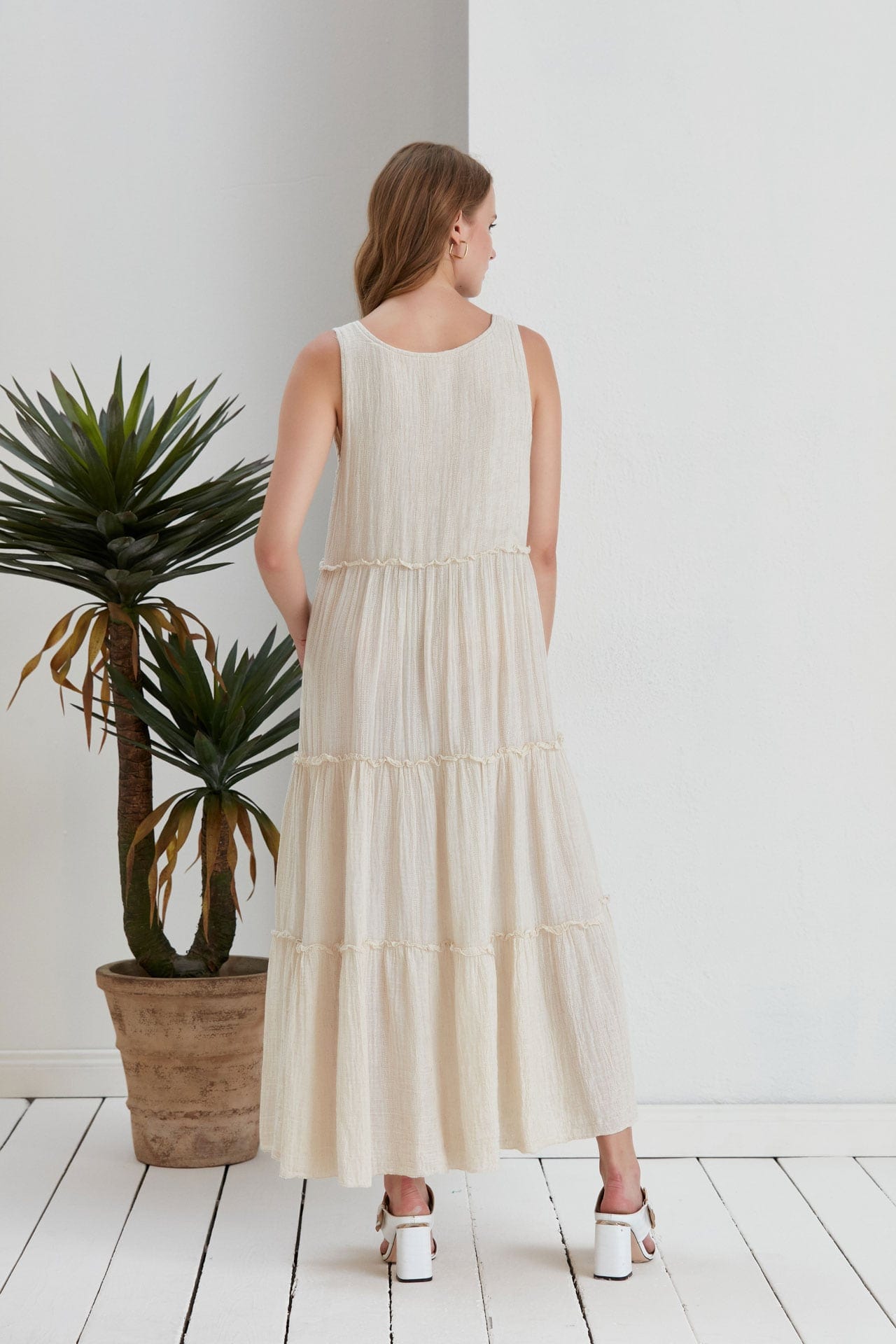 Jolie Tiered Muslin Maxi Dress - Ecru
