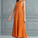 Lily Tiered Gauze Midi Dress - Orange