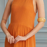 Lily Tiered Gauze Midi Dress - Orange