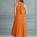 Lily Tiered Gauze Midi Dress - Orange