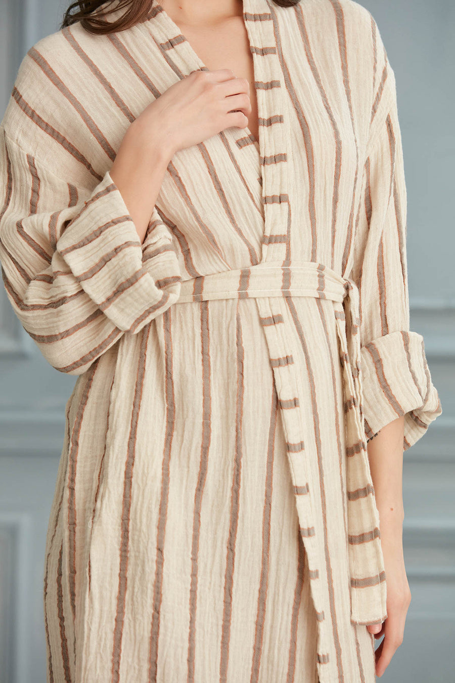 Sundial Linen Beach Robe - Grey Brown