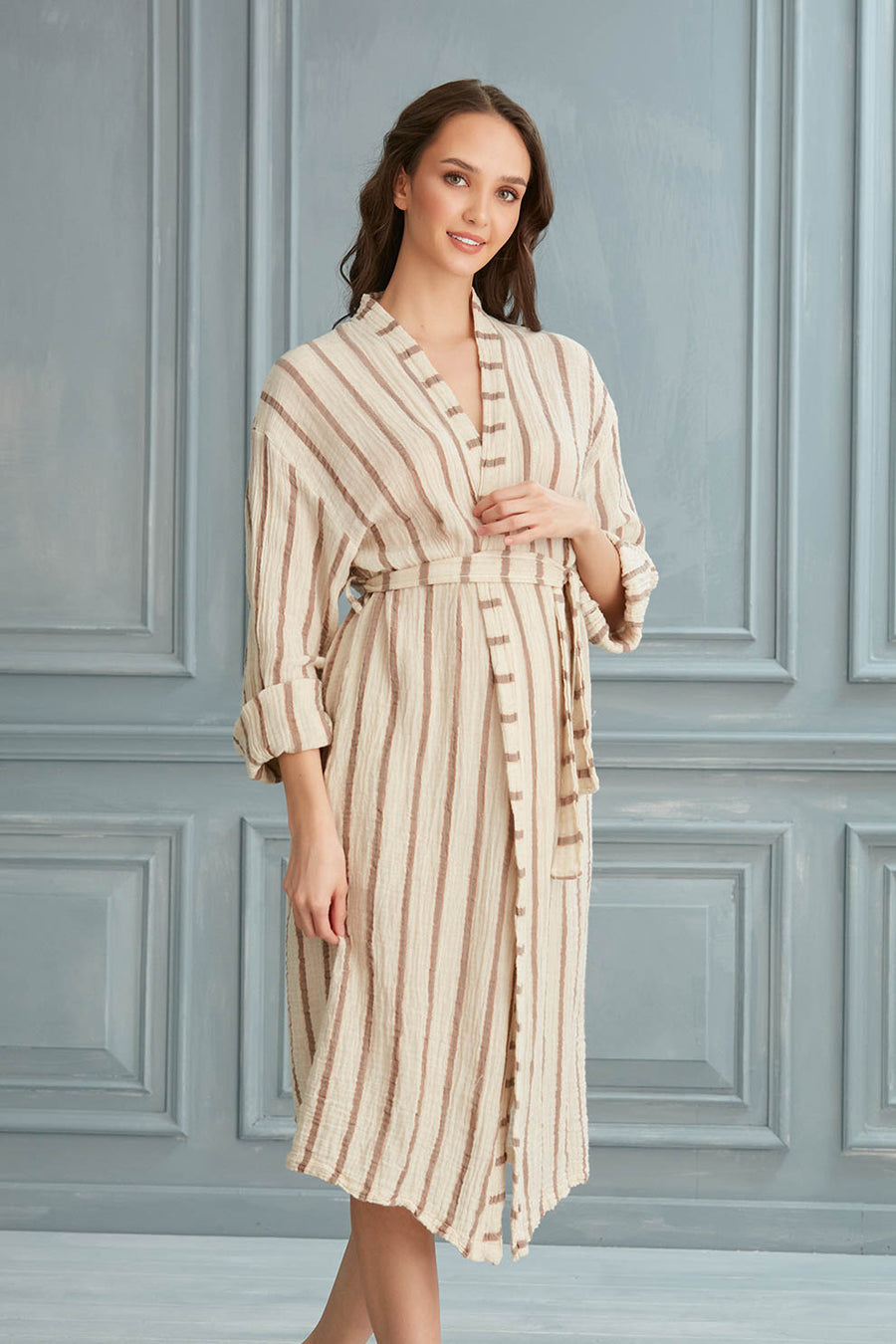 Sundial Linen Beach Robe - Grey Brown