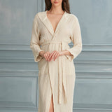 Helia Linen Cotton Gauze Hooded Robe - Ecru