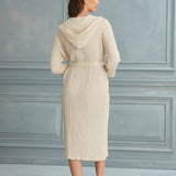 Helia Linen Cotton Gauze Hooded Robe - Ecru