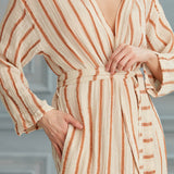 Helia Linen Cotton Gauze Hooded Robe - Brown Orange