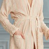 Helia Linen Cotton Gauze Hooded Robe - White Orange