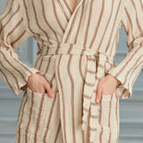 Helia Linen Cotton Gauze Hooded Robe - Grey Brown