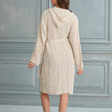Helia Linen Cotton Gauze Hooded Robe - White Brown