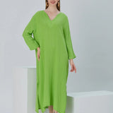 Essentials V-Neck Comfort Fit Cotton Maxi Dress - Pistachio