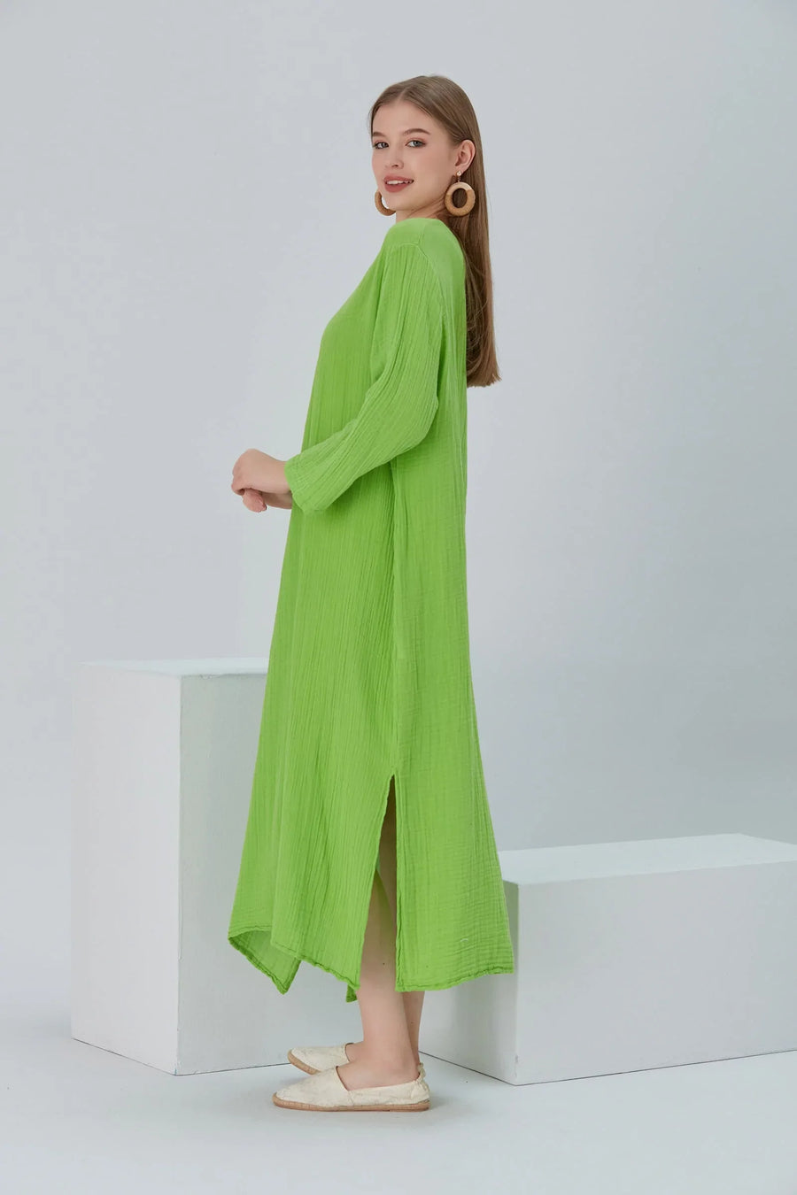 Essentials V-Neck Comfort Fit Cotton Maxi Dress - Pistachio