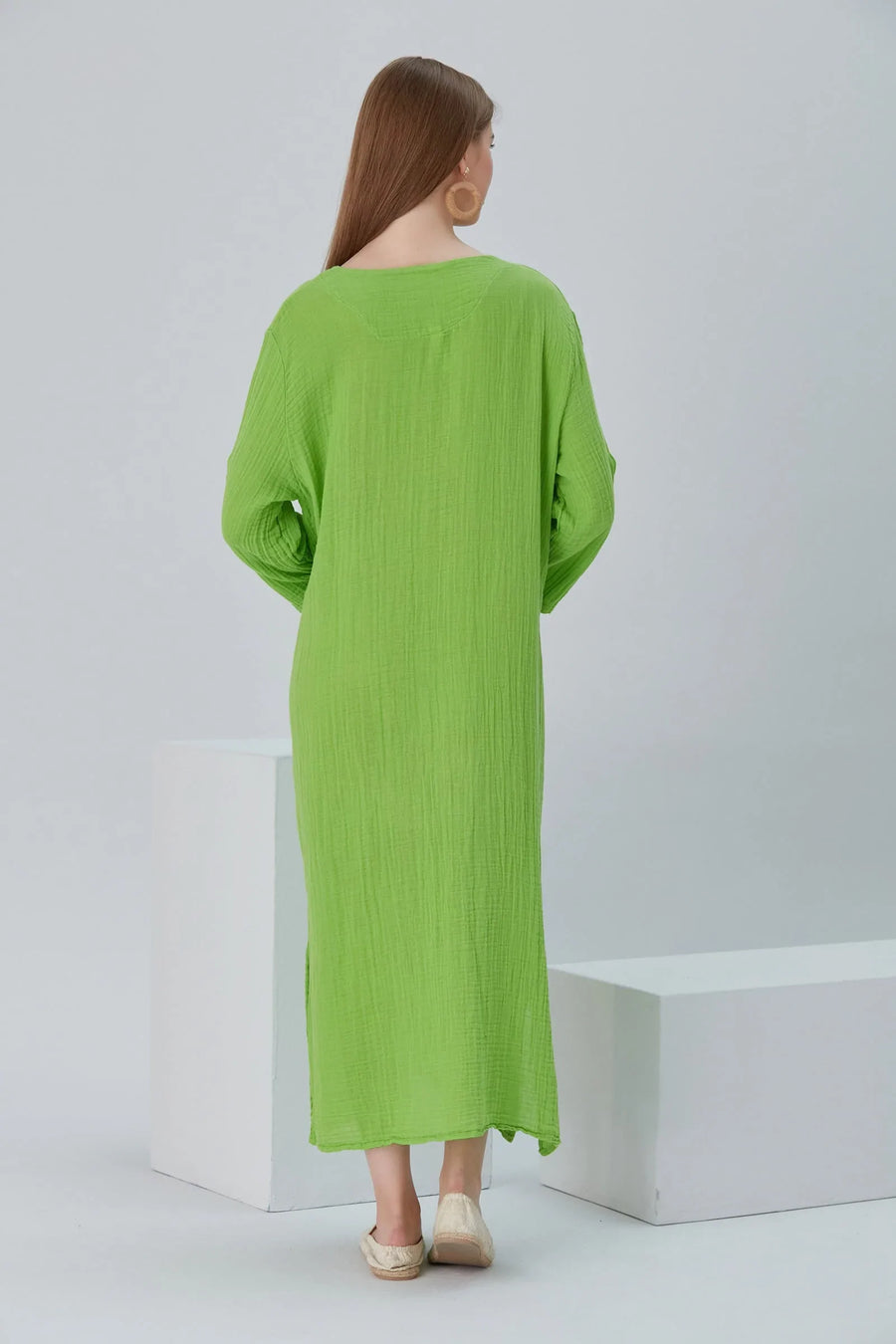 Essentials V-Neck Comfort Fit Cotton Maxi Dress - Pistachio