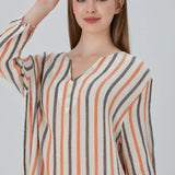 Essentials V-Neck Comfort Fit Cotton Maxi Dress - Orange Black