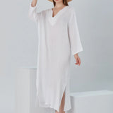 Essentials V-Neck Comfort Fit Cotton Maxi Dress - White