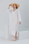 Essentials V-Neck Comfort Fit Cotton Maxi Dress - White