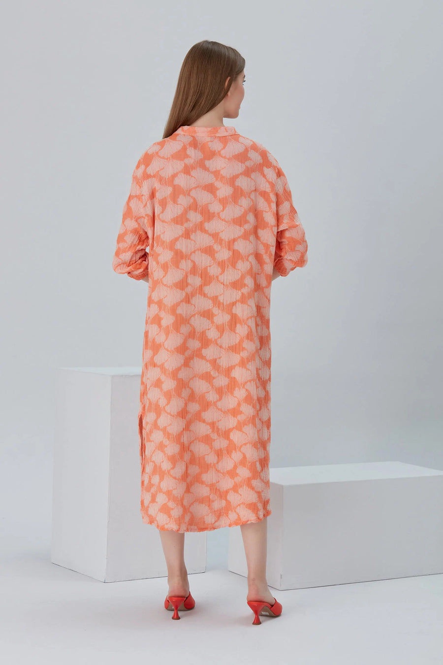 Essentials Buttoned Comfort Fit Maxi Dress - Orange