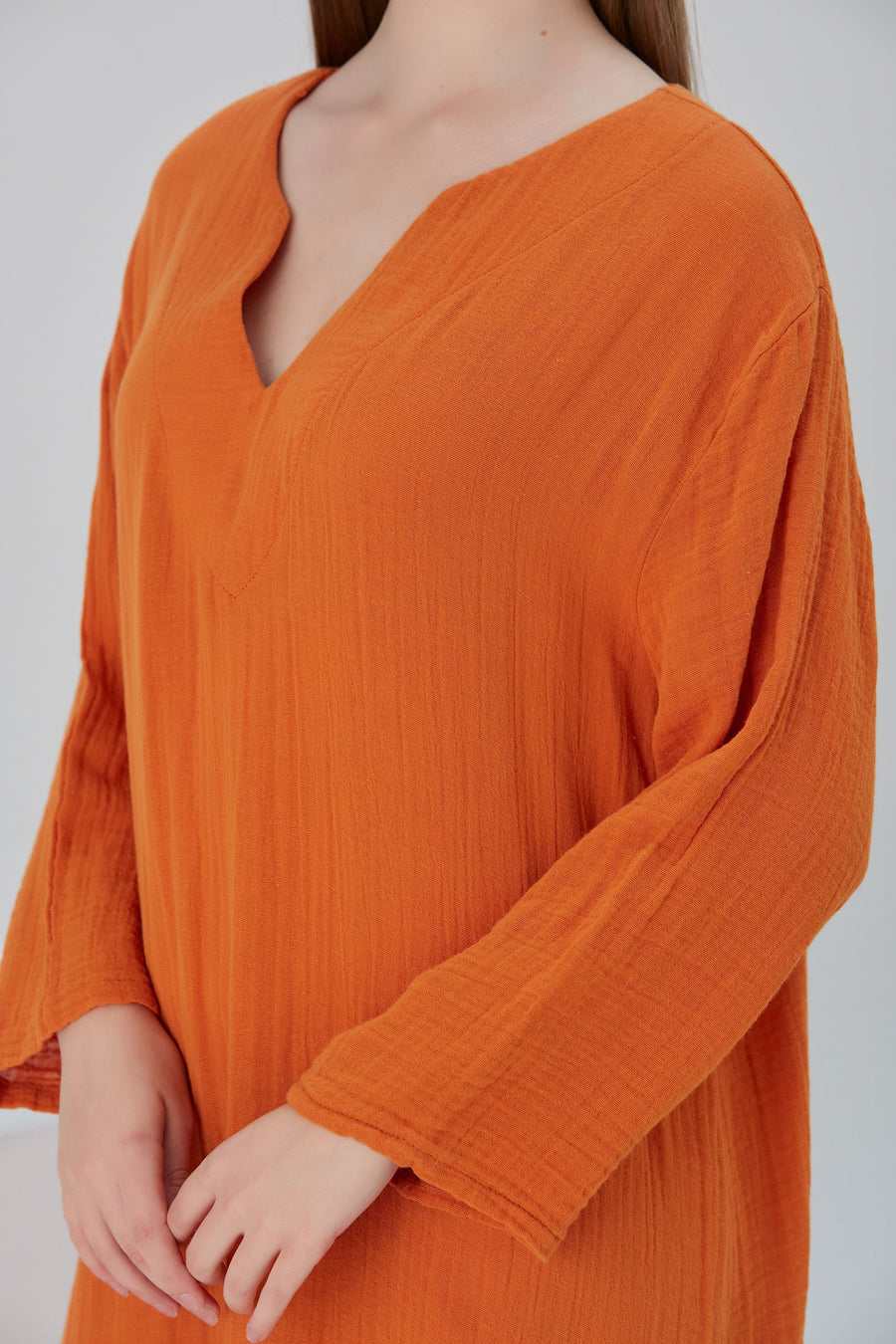 Essentials V-Neck Comfort Fit Cotton Maxi Dress - Orange